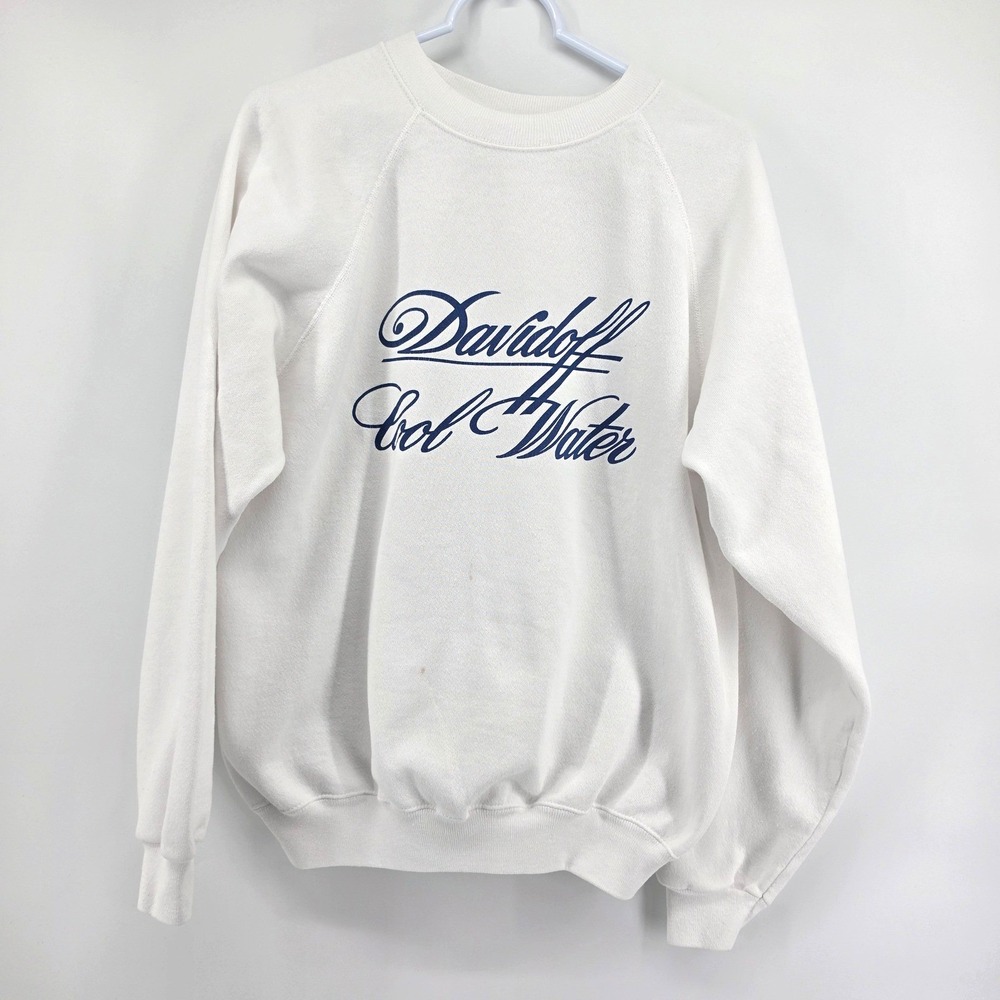 90s Davidoff Cool Water Sweatshirt Mens XL White Hanes Promo Fragrance Vintage